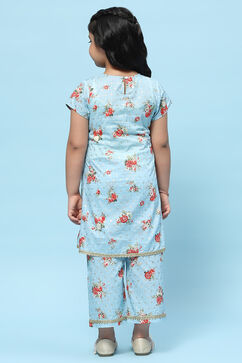 Blue Foile Print Cotton Kurta With Palazzo image number 4