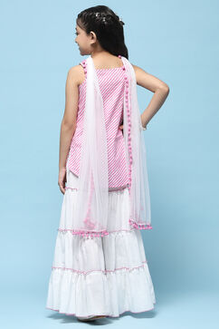 Pink Lehriya Cotton Kurta With Sharara & Net Dupatta image number 5