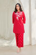 Red Cotton Straight Suit Set image number 6