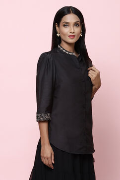Black Straight Art Silk Shirt Embroidered Kurti image number 4