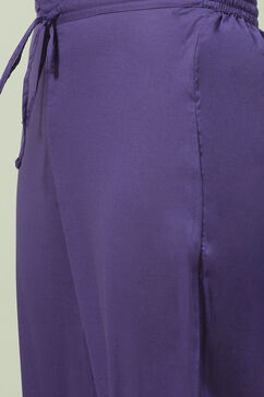 Purple Cotton Straight Kurta Regular Pant Suit Set image number 2