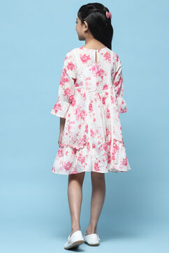 Pink Floral Printed Cotton Dress With Embroidered Yoke image number 3