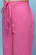 Pink Cotton Tiered Kurta With Palazzo & Net Dupatta  image number 2