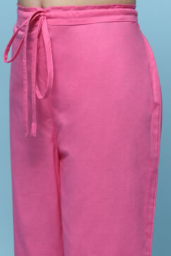 Pink Cotton Tiered Kurta With Palazzo & Net Dupatta  image number 2