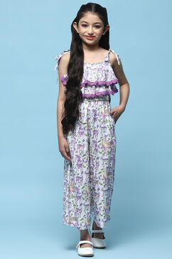 Lavender Printed Cotton Strappy Jumpsuit image number 5