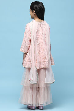 Pink Embroidered Georgette Peplum Sharara Suit Set image number 5