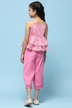 Strappy Pink Embroidered Cotton Top With Pink Solid Pant  image number 4