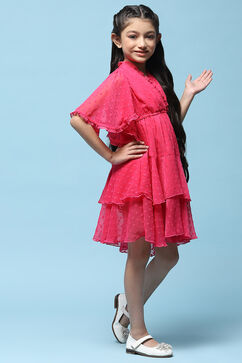 Pink Chiffon Dobby Tiered Dress image number 4