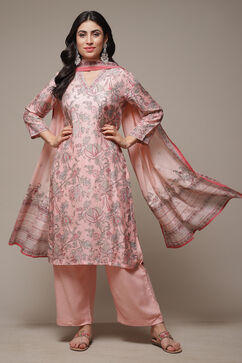 Pink Printed Rayon Kurta & Palazzo Suit Set image number 0