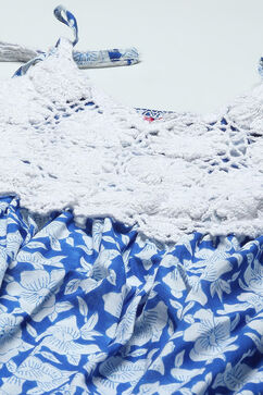 Blue & White Cotton Printed Handkerchief Fem Dress image number 1