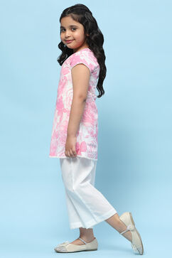 Pink Floral Printed Cambric Kurta White Straight Palazzo  image number 3
