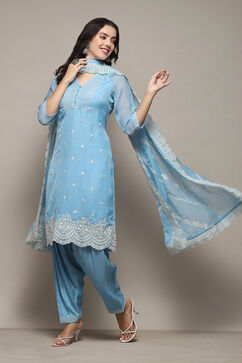 Powder Blue Polyester Straight Kurta Salwar Suit Set image number 7
