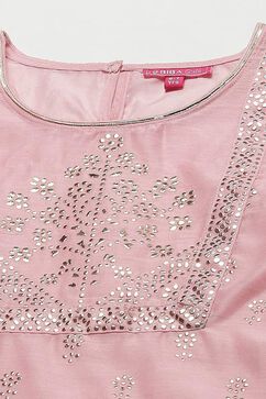 Pink Cotton Blend Flared Kurta Churidar Suit Set image number 1