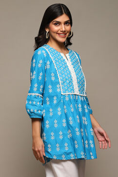 Blue Cotton Embroidered Kurti image number 3