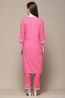 Pink Cotton Straight Kurta & Pants Suit Set image number 5