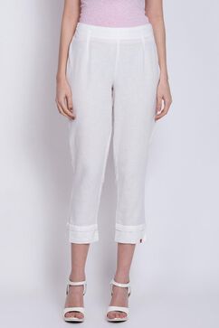 White Cotton Blend Narrow Pants image number 0