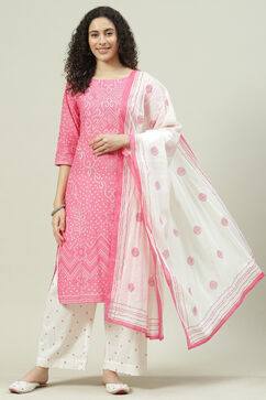 Pink Printed Cotton Straight Kurta Palazzo Suit Set image number 0