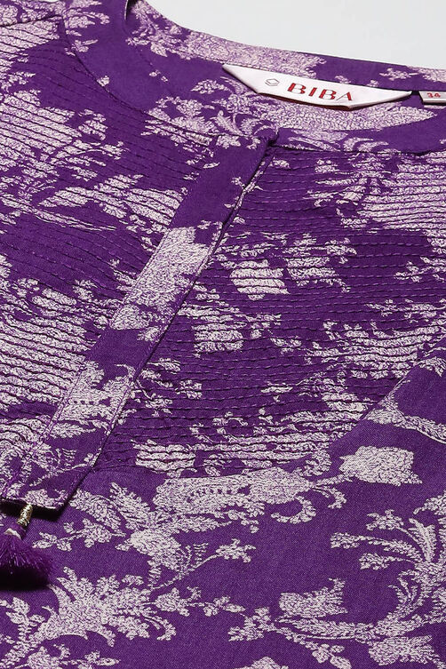 Pink & Purple LIVA Straight Printed Kurti image number 1