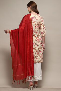 Red Cotton Blend Yarn dyed Dupatta image number 3