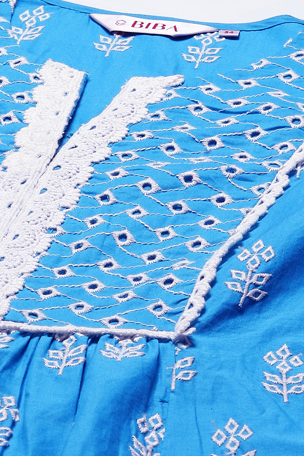 Blue Cotton Embroidered Kurti image number 1