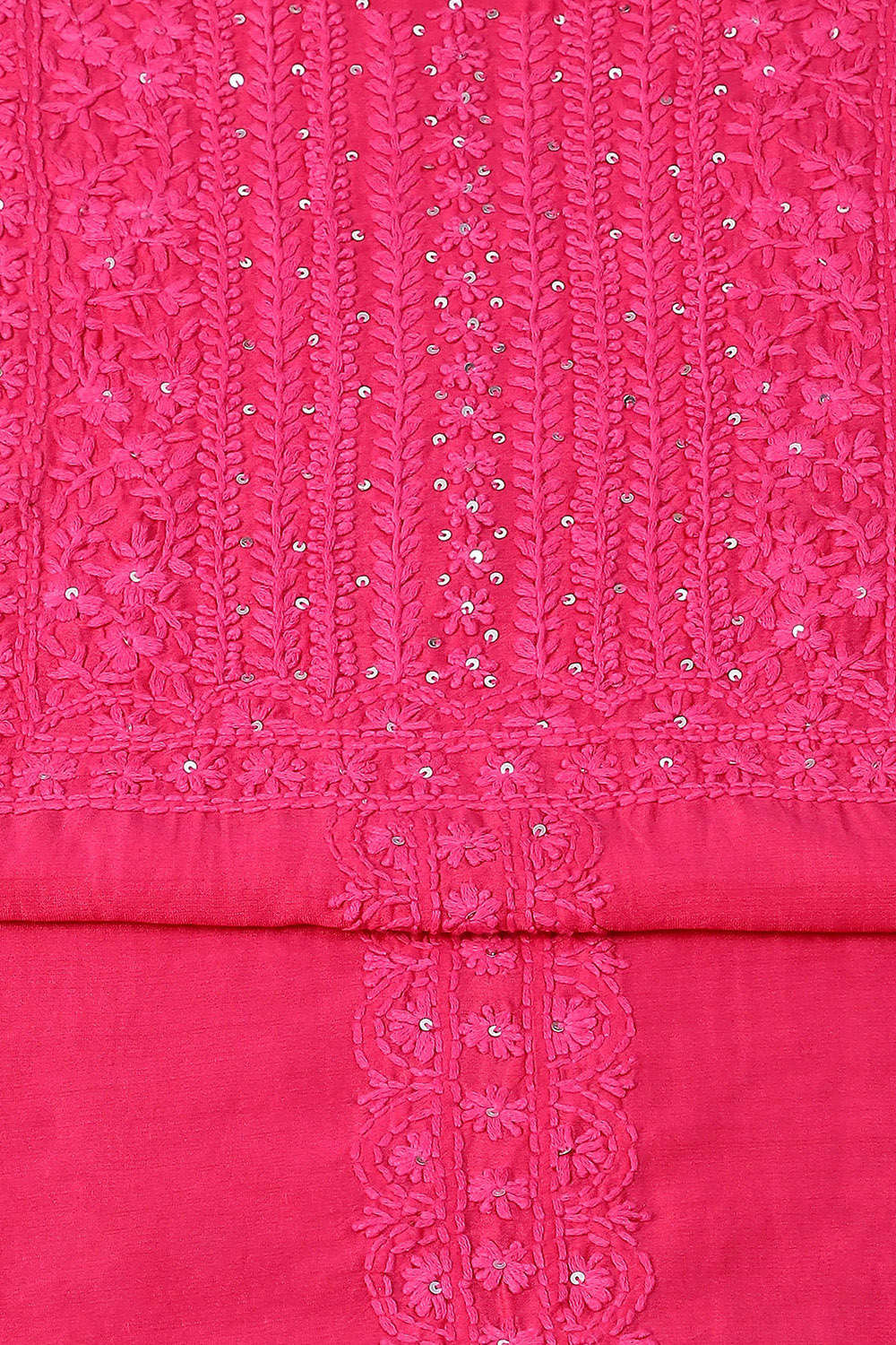 Fuchsia Chanderi Hand Embroidered Unstitched Suit Set image number 1